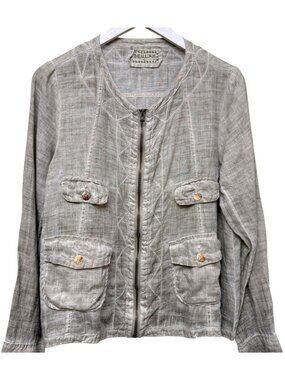 Beulah Light Jacket M/L Beige Ramie Linen Look Boho Zip Front Artsy Minimalist